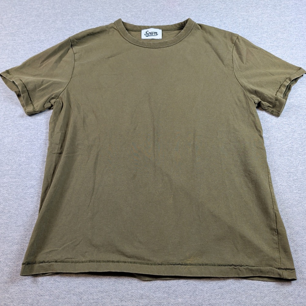 Sown Again Mens Organic Cotton Short Sleeve T-Shirt Olive Pesto Green Size M